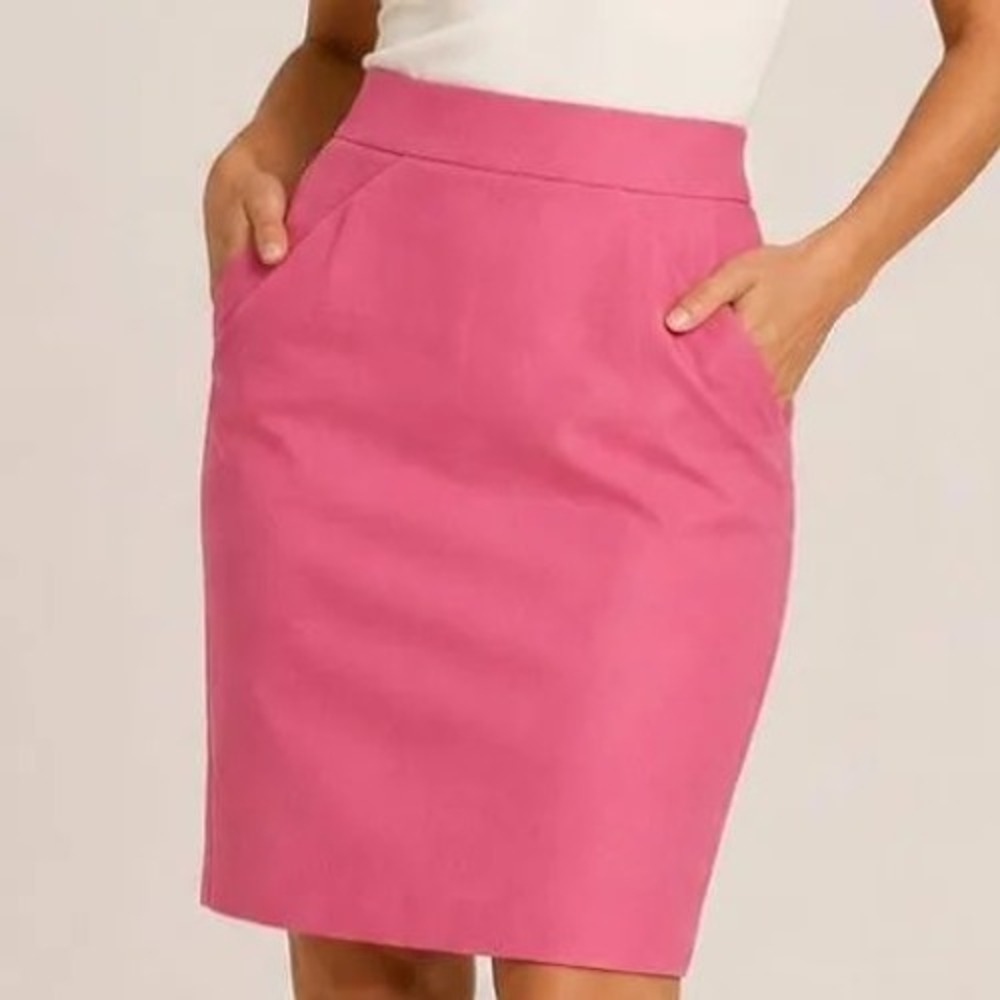 J.Crew The Pencil Skirt Women 0 Pink Cotton Pique Pockets 37415